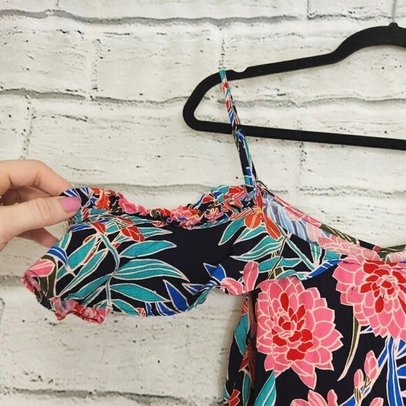 Miss Me Women's Multicolored Floral cold shoulder Cropped Top Small Tropical - Picture 9 of 12